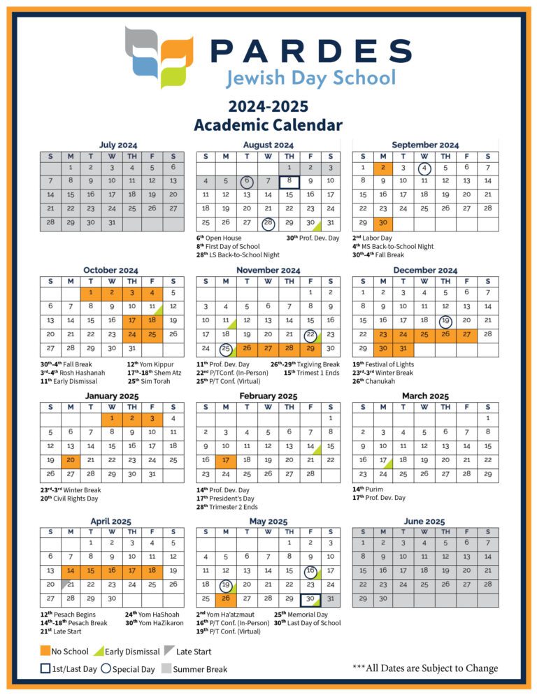 School Calendars Pardes Jewish Day School